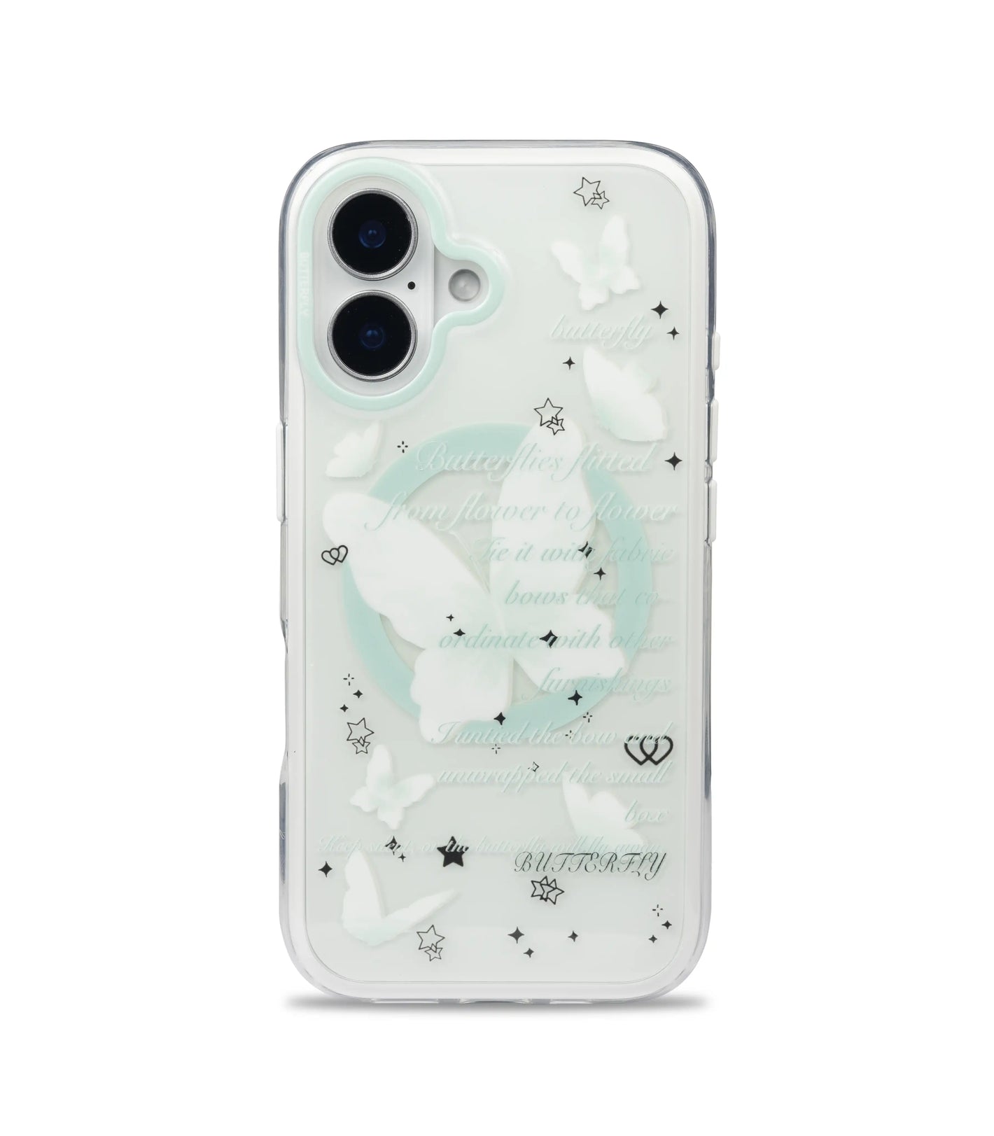 Bucksaa White & Mint Butterfly MagSafe Phone Case Cover for iPhone 16