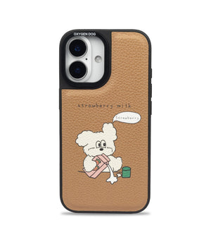 Bucksaa Strawberry Milk Leather Phone Case Cover for iPhone 16