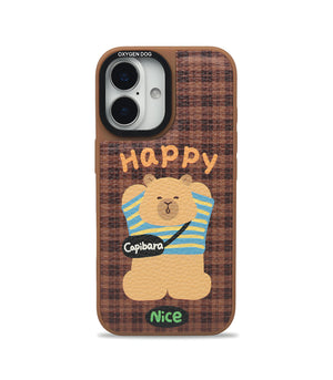 Bucksaa Happy Capibara Leather Phone Case Cover for iPhone 16