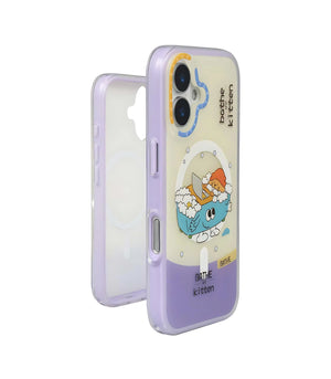 Bucksaa Purple & White Bathe Kitten MagSafe Phone Case Cover for iPhone 16