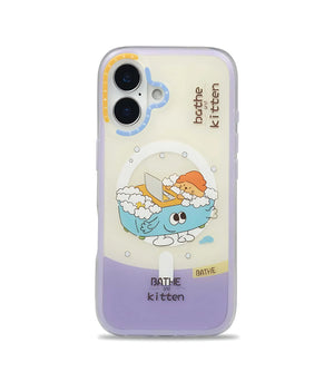Bucksaa Purple & White Bathe Kitten MagSafe Phone Case Cover for iPhone 16