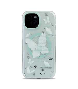 Bucksaa White & Mint Butterfly MagSafe Phone Case Cover for iPhone 15