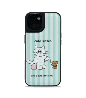 Bucksaa Cute Kitten Leather Phone Case Cover for iPhone 15