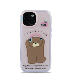 Bucksaa Cozy Bear Listening Phone Case Cover for iPhone 15