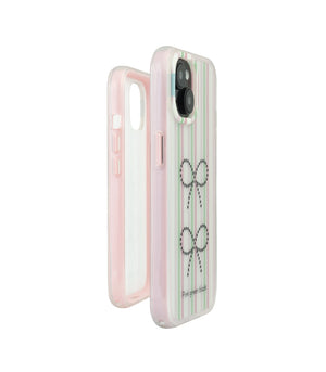 Bucksaa Striped Bow Aesthetic Soft Phone Case for iPhone 15