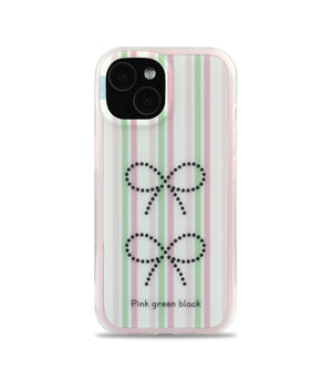 Bucksaa Striped Bow Aesthetic Soft Phone Case for iPhone 15