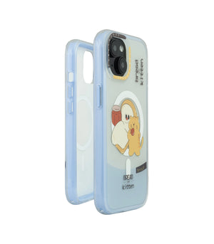 Bucksaa Cute Bread & Kitten MagSafe Phone Case Cover for iPhone 15 – Blue Edition