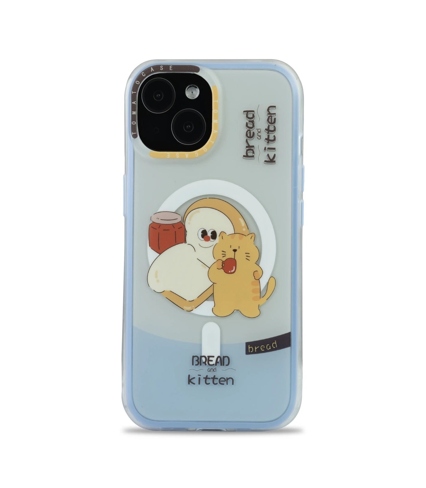 Bucksaa Cute Bread & Kitten MagSafe Phone Case Cover for iPhone 15 – Blue Edition