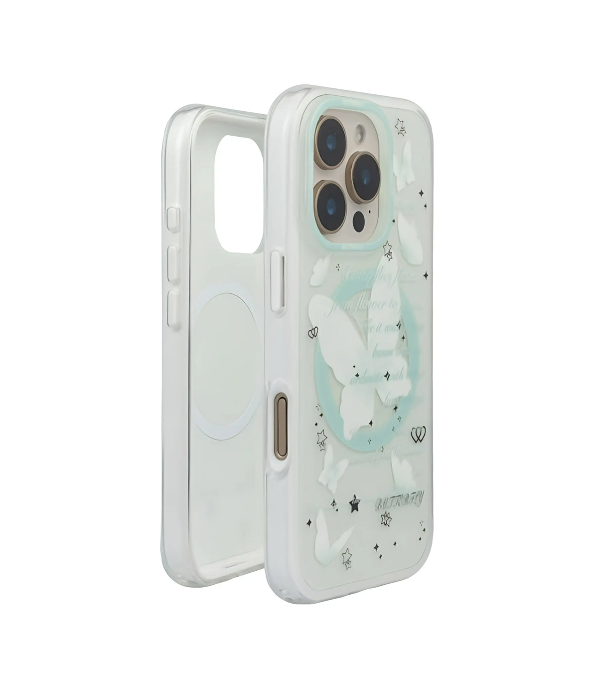 Phone case with a design of a bear and stars on a light blue background