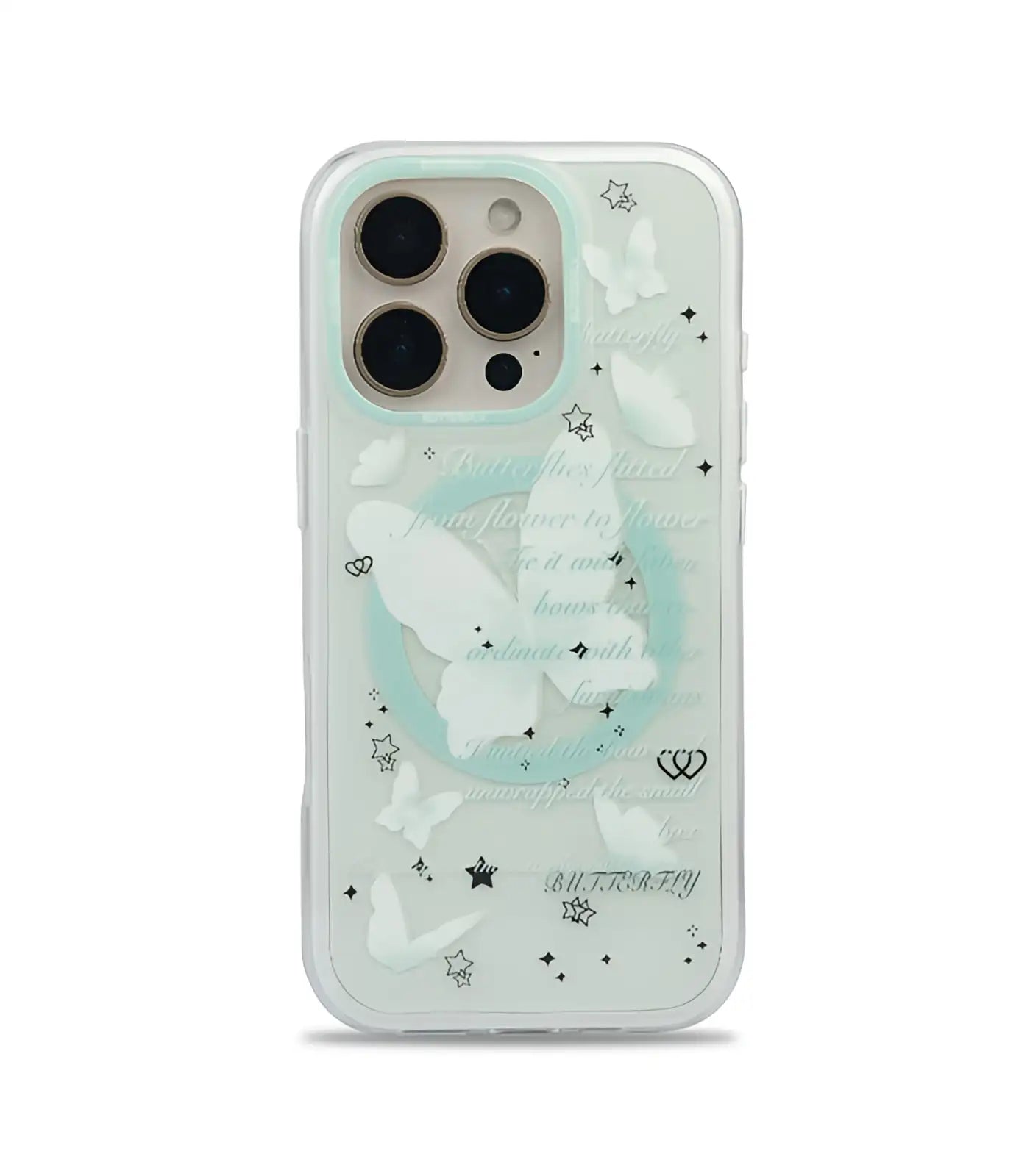Bucksaa White & Mint Butterfly MagSafe Phone Case Cover  for iPhone 16 Pro