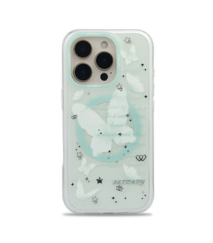 Bucksaa White & Mint Butterfly MagSafe Phone Case Cover for iPhone 16 Pro Max