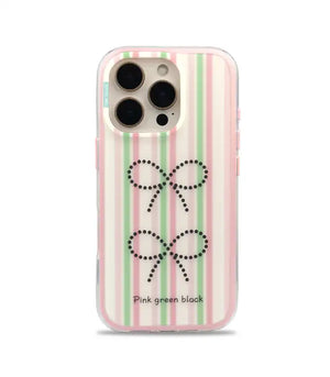 Bucksaa Striped Bow Aesthetic Soft Phone Case for iPhone 16 Pro