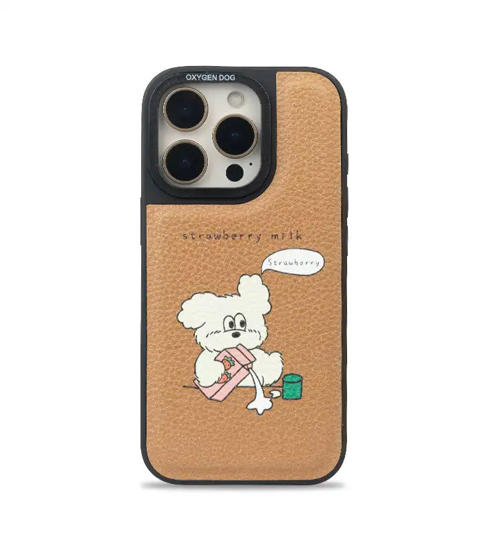Bucksaa Strawberry Milk Leather Phone Case Cover for iPhone 15 Pro Max