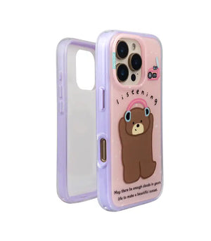 Bucksaa Cozy Bear Listening Phone Case Cover for iPhone 15 Pro Max