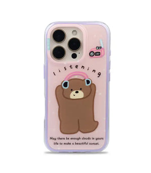 Bucksaa Cozy Bear Listening Phone Case Cover for iPhone 16 Pro