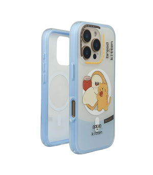 Bucksaa Cute Bread & Kitten MagSafe Phone Case Cover for iPhone 16 Pro Max – Blue Edition