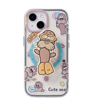 Cute Seal MagSafe Case Cover & PopGrip Duo for iPhone 15
