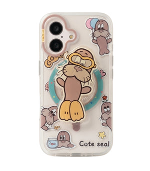 Cute Seal MagSafe Case Cover & PopGrip Duo for iPhone 16