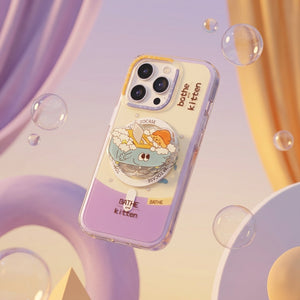 Purple & White Bathe Kitten iPhone MagSafe Case Cover & PopGrip Duo