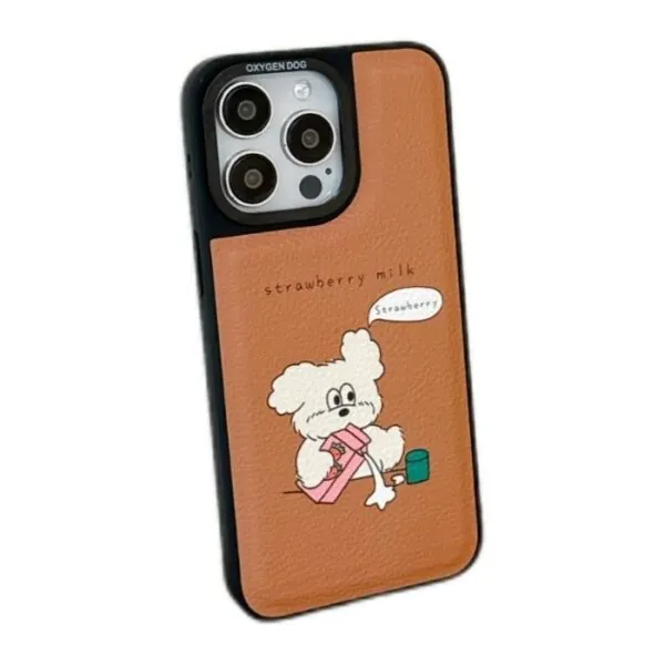 Bucksaa Strawberry Milk Leather Phone Case Cover for iPhone 15