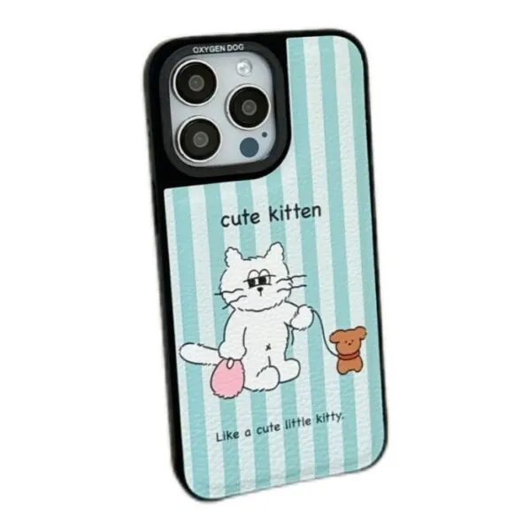 Bucksaa Cute Kitten Leather Phone Case Cover for iPhone 15