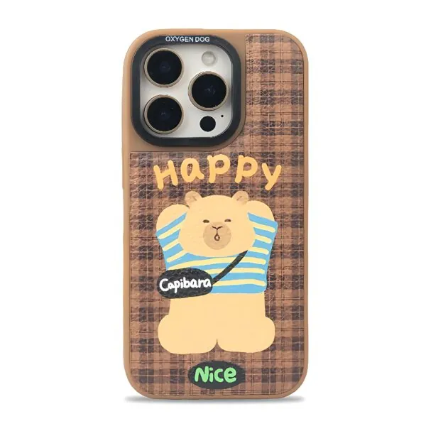Bucksaa Happy Capibara Leather Phone Case Cover for iPhone 16 Pro Max